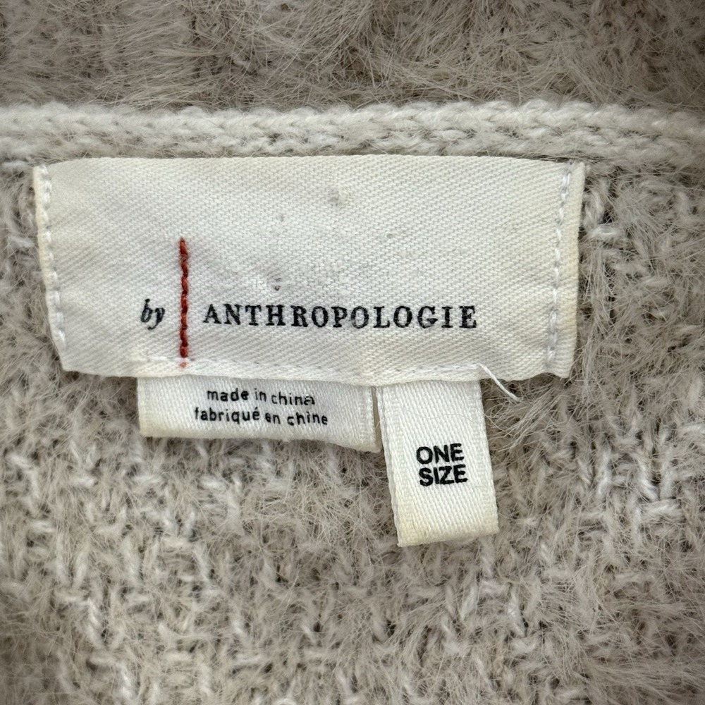 Anthropologie Falling Snow Ruffled Turtleneck Poncho Sweater One Size Beige‎ - Picture 5 of 14